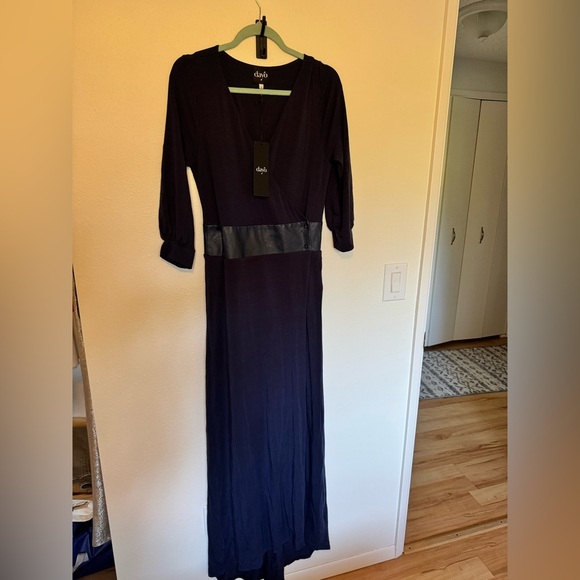 NEW Dayo Women Robe Dress Vegan Leather Waist Wrap Blue Maxi Slit Small NWT - Picture 4 of 9